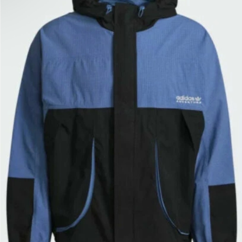 Men’s Adidas Woven Adventure Full Zip Blue and Black Windbreaker Jacket Sz Large - Picture 7 of 8